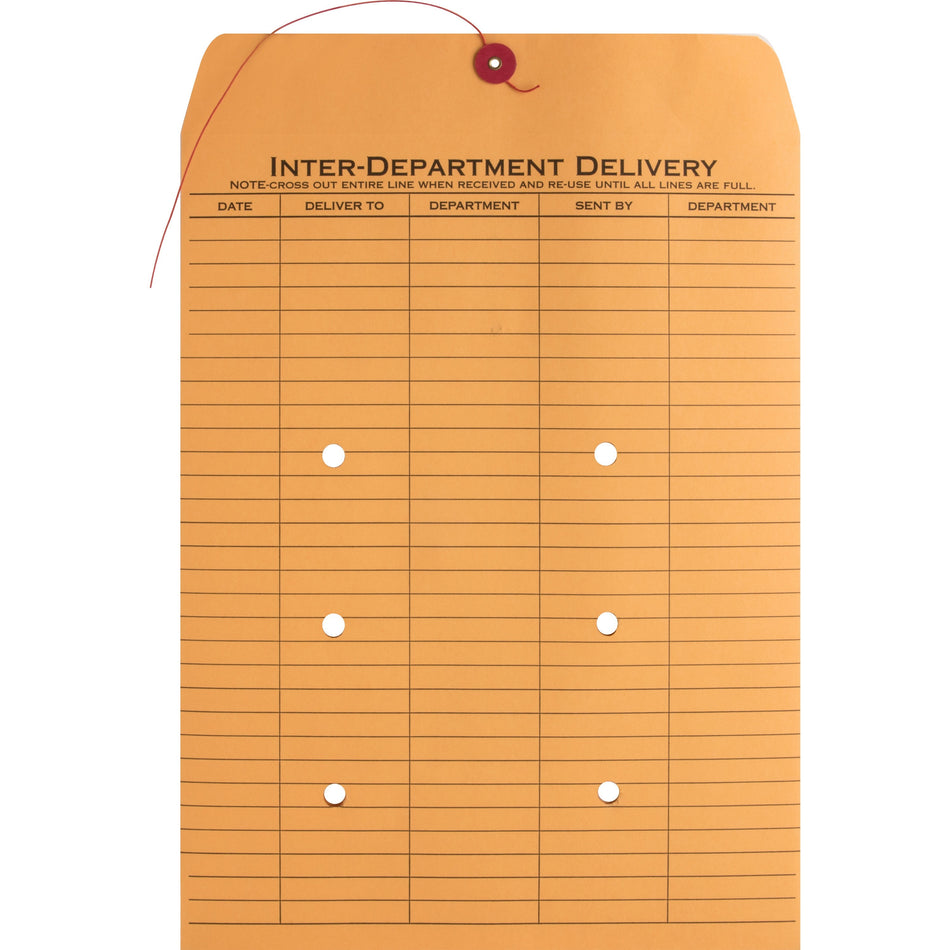 Business Source 2-sided Inter-Department Envelopes - Inter-department - 10" Width x 13" Length - 28 lb - String/Button - Kraft - Kraft - 100 / Box