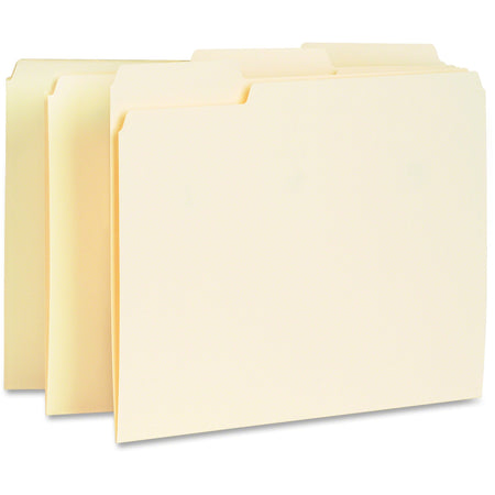 Business Source 1/3 Tab Cut Letter Recycled Top Tab File Folder - 8 1/2" x 11" - Top Tab Location - Assorted Tab Position - 11 pt. - Manila - Manila - 10% Recycled - 100 / Box