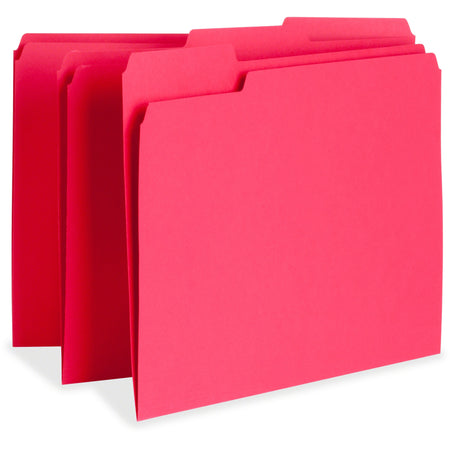 Business Source 1/3 Tab Cut Letter Recycled Top Tab File Folder - 8 1/2" x 11" - Top Tab Location - Assorted Tab Position - 11 pt. - 1 Plys - Red - 10% Recycled - 100 / Box