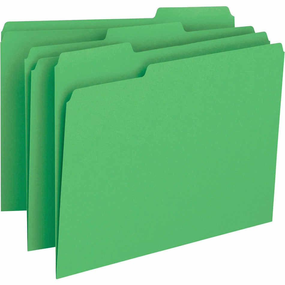 Business Source 1/3 Tab Cut Letter Recycled Top Tab File Folder - 8 1/2" x 11" - Top Tab Location - Assorted Tab Position - 11 pt. - 1 Plys - Green - 10% Recycled - 100 / Box