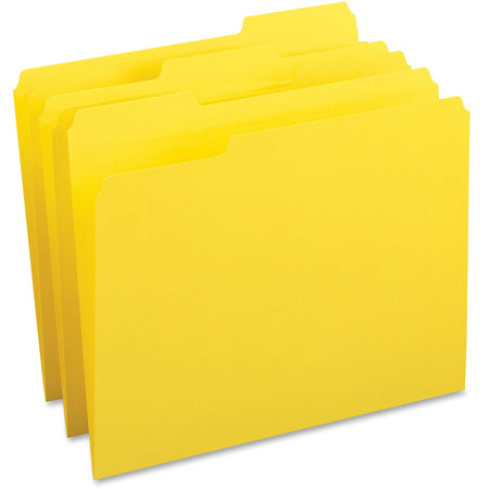 Business Source 1/3 Tab Cut Letter Recycled Top Tab File Folder - 8 1/2" x 11" - Top Tab Location - Assorted Tab Position - 11 pt. - 1 Plys - Yellow - 10% Recycled - 100 / Box