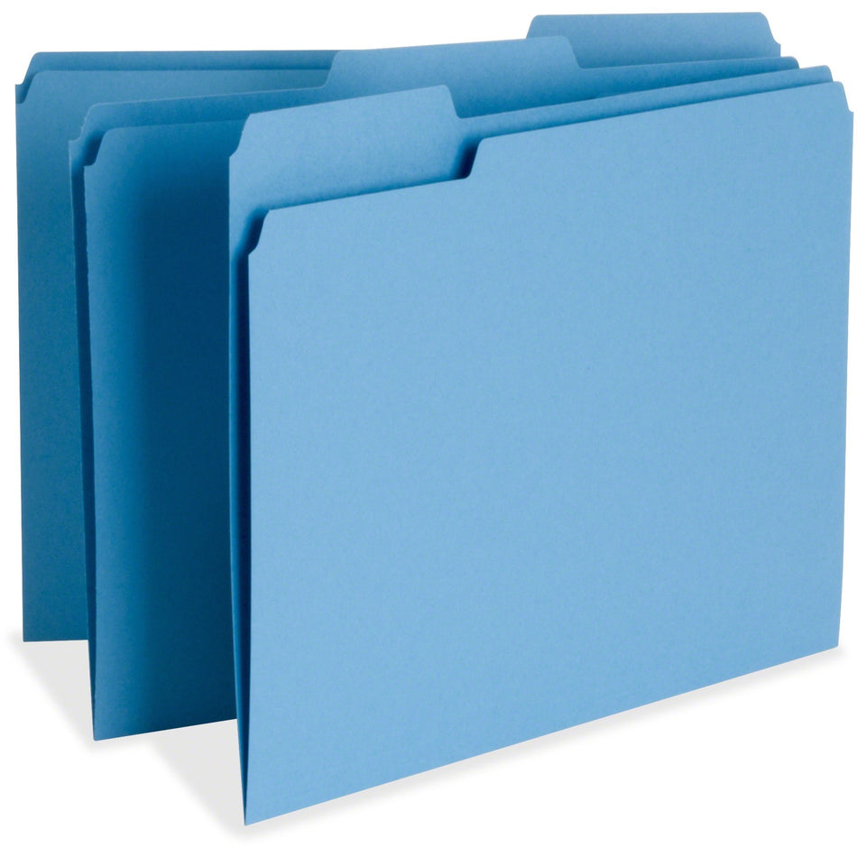 Business Source 1/3 Tab Cut Letter Recycled Top Tab File Folder - 8 1/2" x 11" - Top Tab Location - Assorted Tab Position - 11 pt. - 1 Plys - Blue - 10% Recycled - 100 / Box