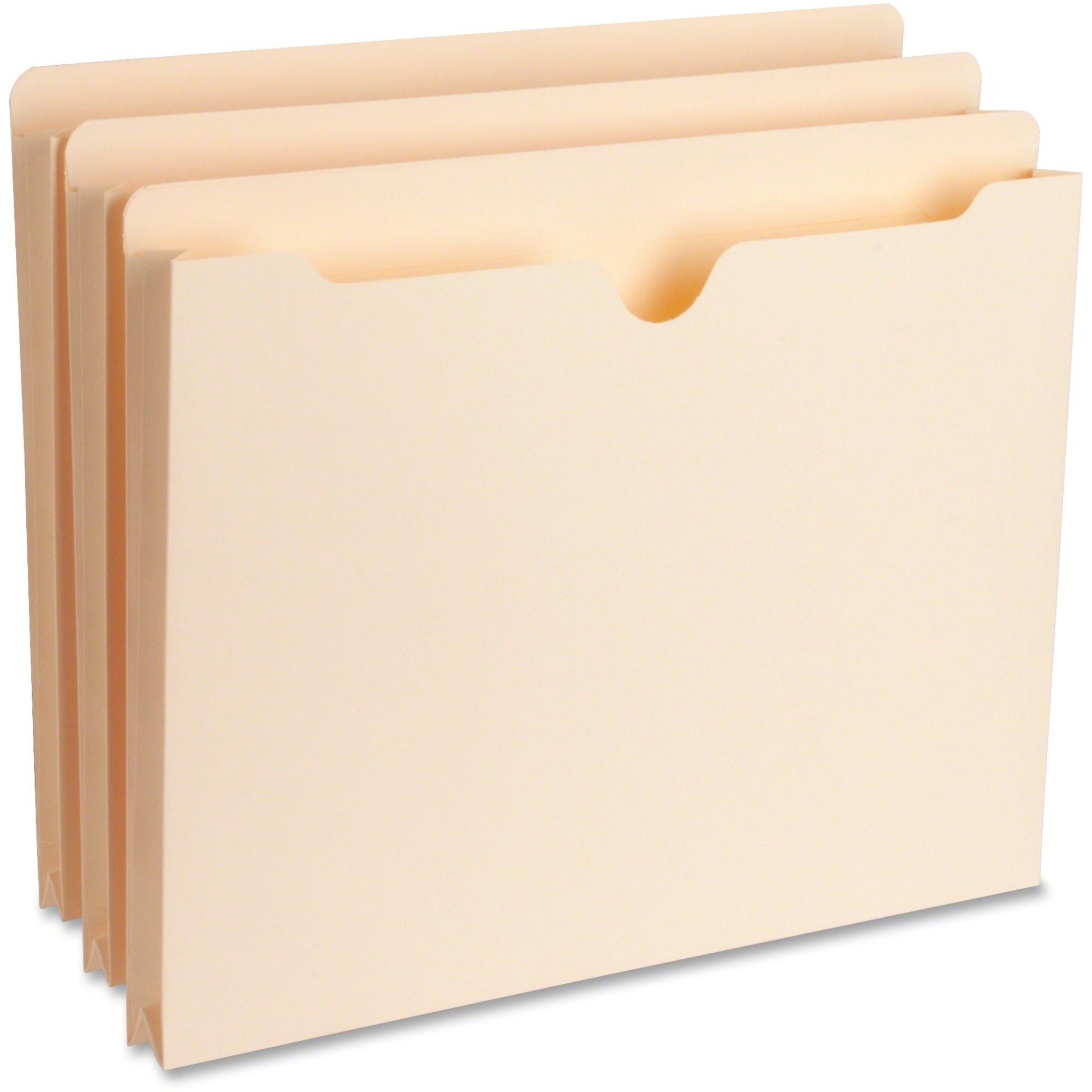 Business Source Straight Tab Cut Letter Recycled File Pocket - 8 1/2" x 11" - 1" Expansion - 11 pt. - Manila - Reinforced Tab, Heavyweight Cover - 10% Recycled - 50 / Box