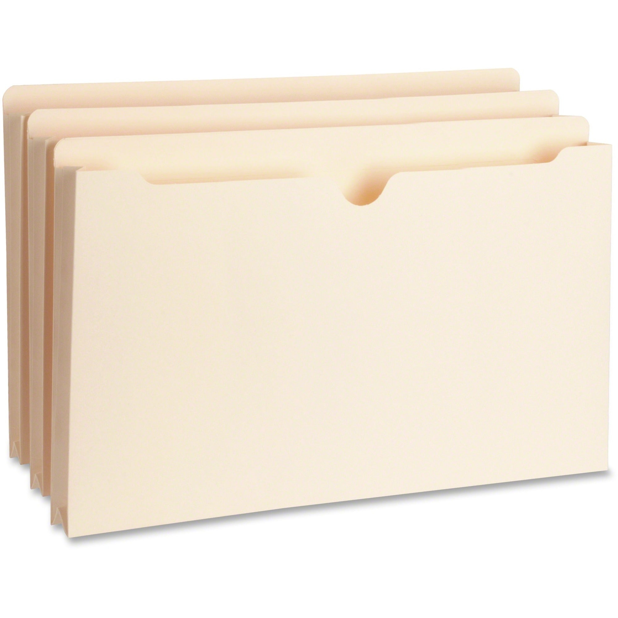 Business Source Straight Tab Cut Legal Recycled File Pocket - 8 1/2" x 14" - 1" Expansion - 11 pt. - Manila - Slip Resistant, Reinforced Tab, Heavyweight Cover - 10% Recycled - 50 / Box