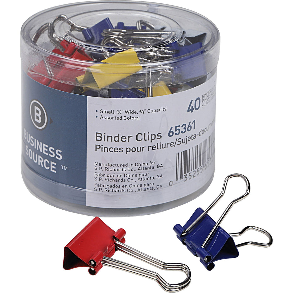 Business Source Colored Fold-back Binder Clips - Small - 0.7" Width - 0.37" Size Capacity - Assorted - Steel - 40 / Pack