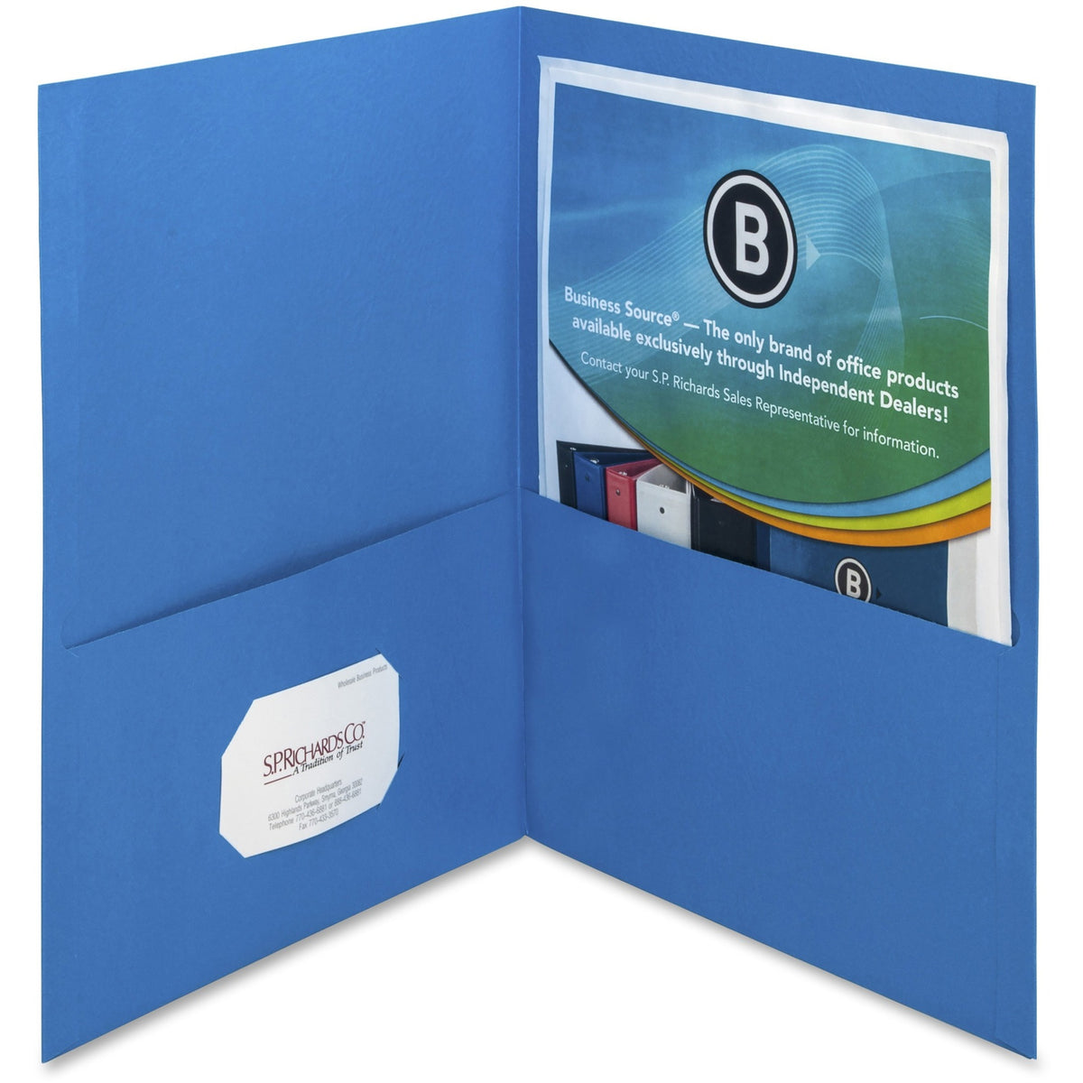 Business Source Letter Recycled Pocket Folder - 8 1/2" x 11" - 100 Sheets Capacity - 2 Inside Front & Back Pocket(s) - Paper - Blue - Card Holder - 35% Recycled - 25 / Box