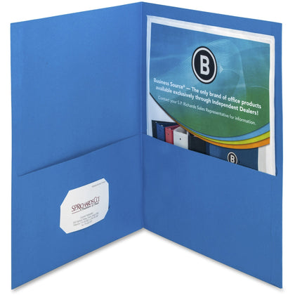 Business Source Letter Recycled Pocket Folder - Blue - 25/Box - Folders