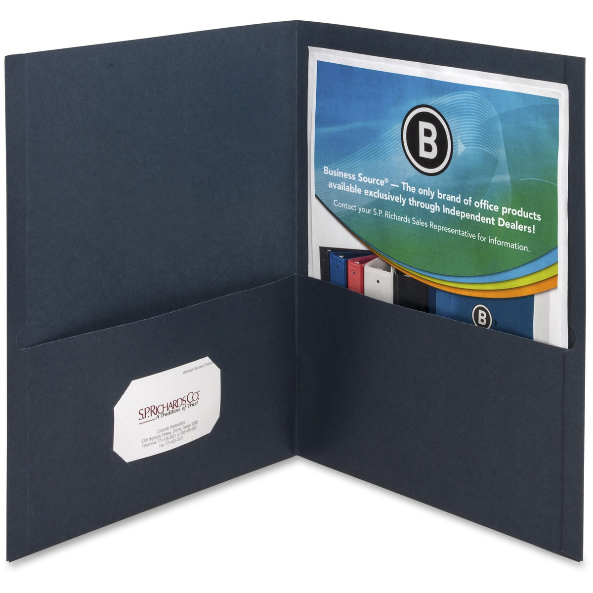 Business Source Letter Recycled Pocket Folder - 8 1/2" x 11" - 100 Sheets Capacity - 2 Inside Front & Back Pocket(s) - Paper - Dark Blue - Card Holder - 35% Recycled - 25 / Box