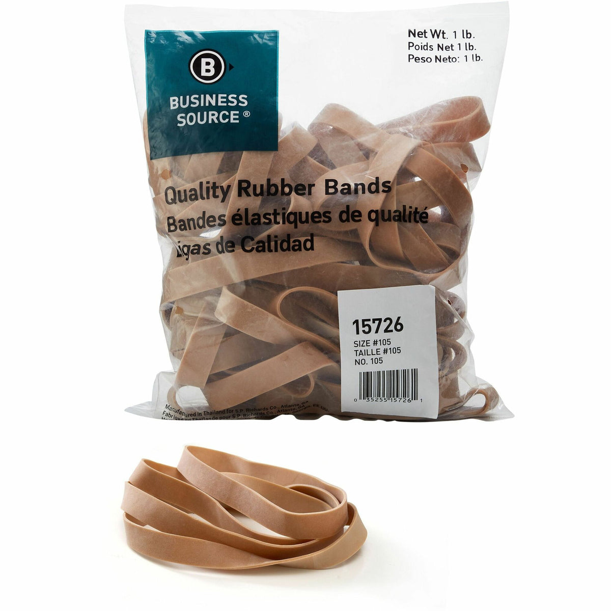 Business Source Quality Rubber Bands - Size: #105 - 5" Length x 0.6" Width - Sustainable - Rubber - Crepe - 60 / Pack