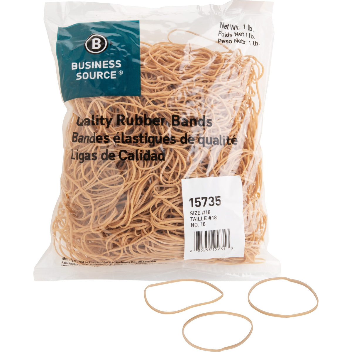 Business Source Quality Rubber Bands - Size: #18 - 3" Length x 0.1" Width - Sustainable - Rubber - Crepe - 1480 / Pack