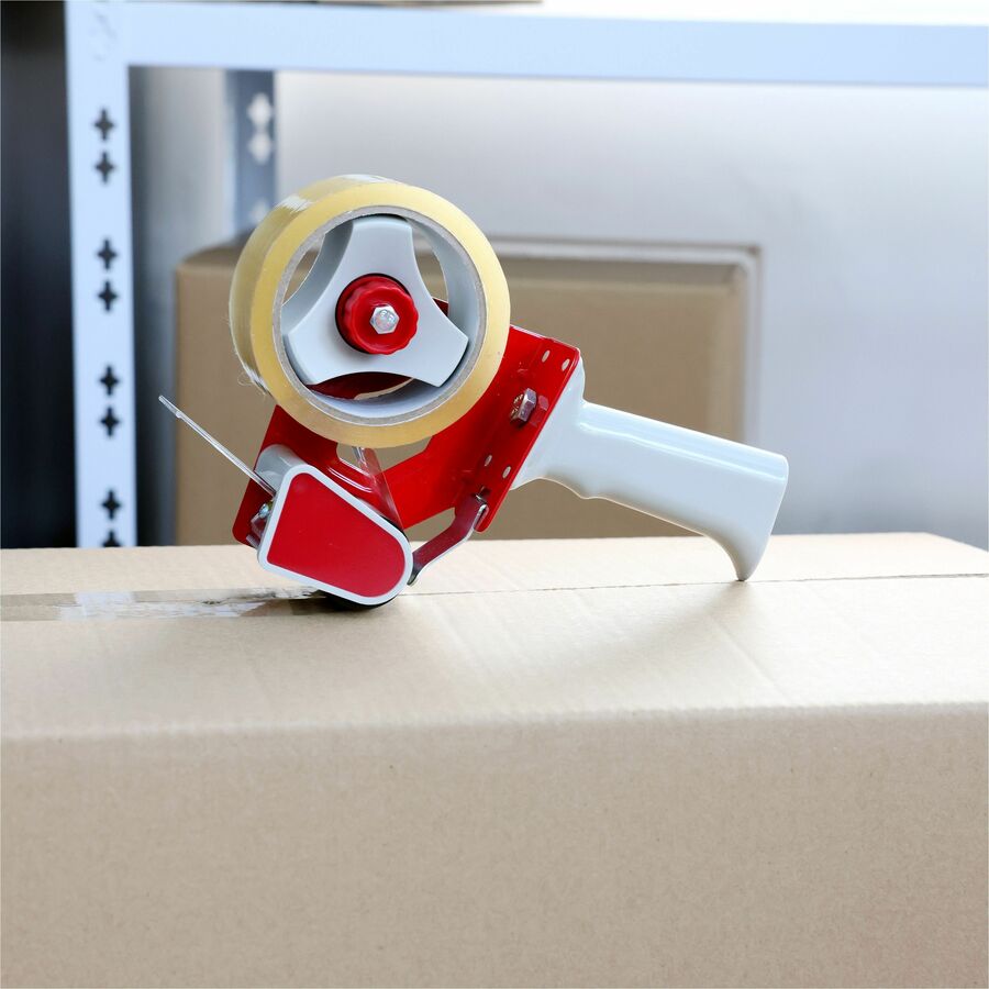 Business Source Pistol Grip Tape Dispenser - 3" Core - Adjustable Tension Mechanism - Red - 1 Each