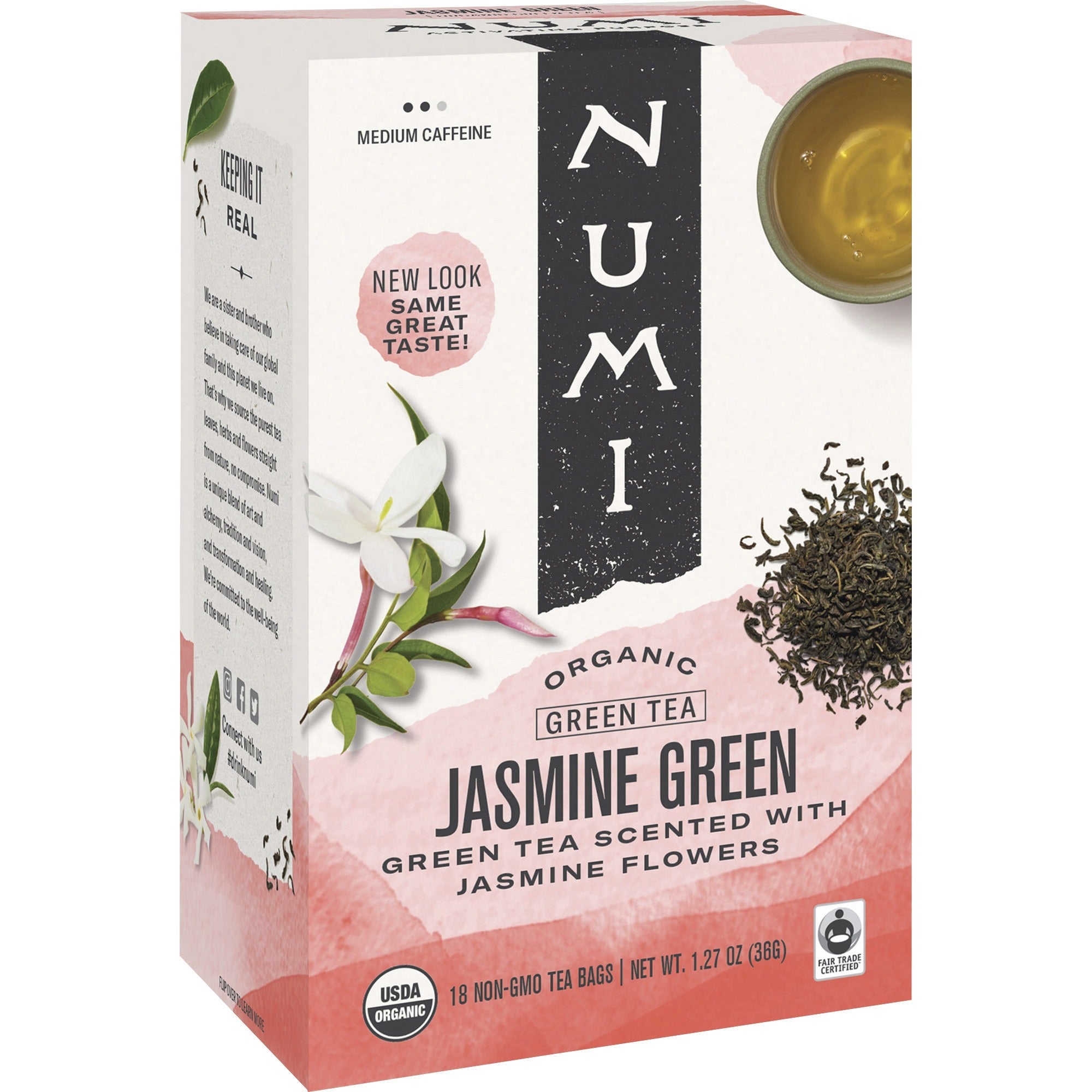 Numi Organic Jasmine Green Tea Bag - Green Tea - 18 Teabag - 18 / Box