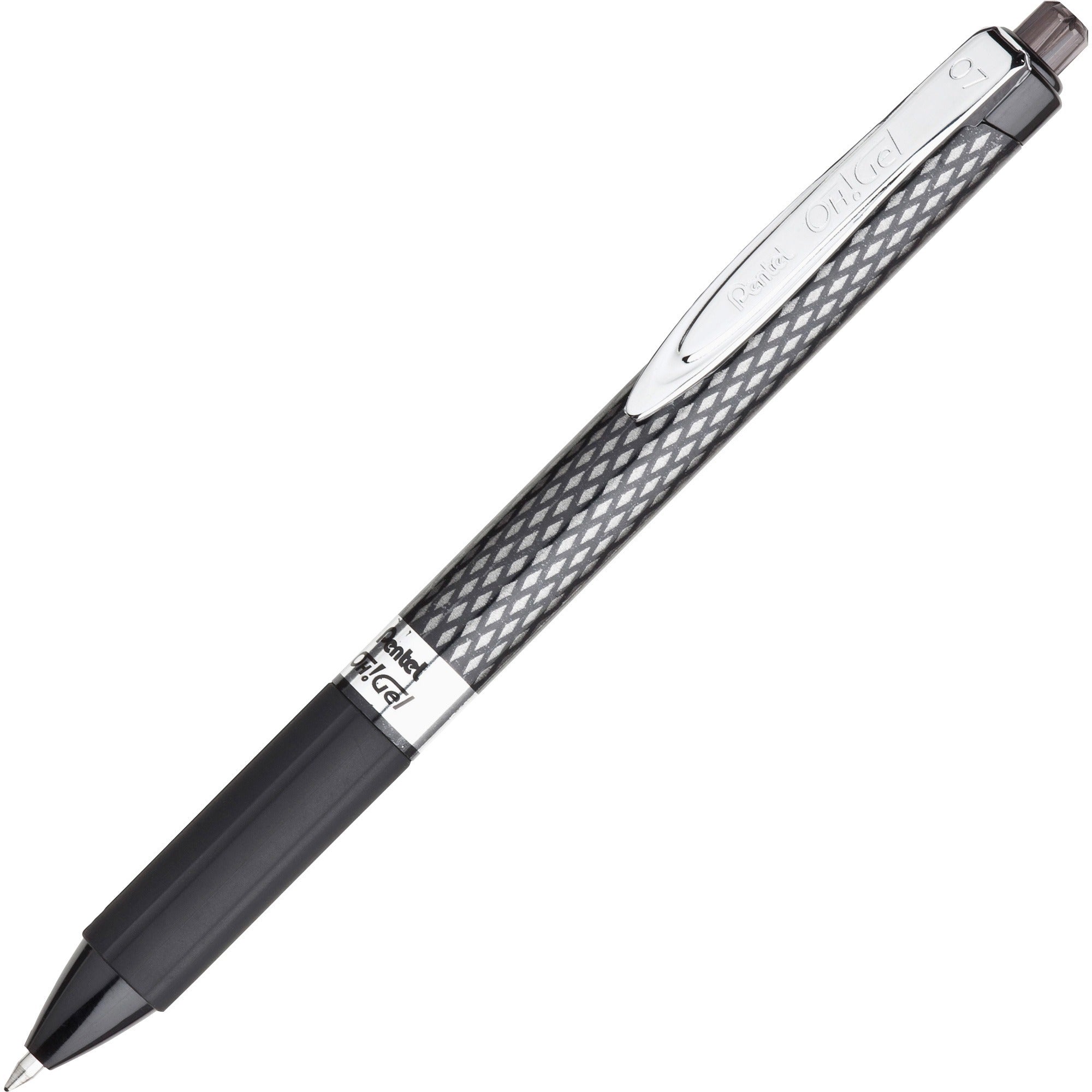 Pentel OH! Medium Point Gel Pens - 0.7 mm Medium Pen Point - Black Ink - Gel-based - Carbon Fiber Barrel - 1 Dozen