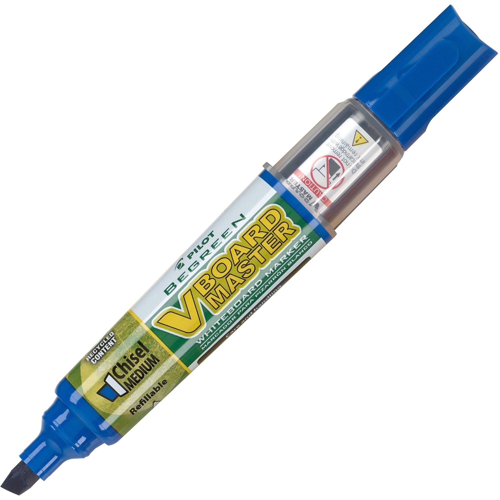 Pilot BeGreen Refillable VBoard Dry-erase Marker - Broad Chisel Marker Point - Refillable - Blue Ink - 12 / Box