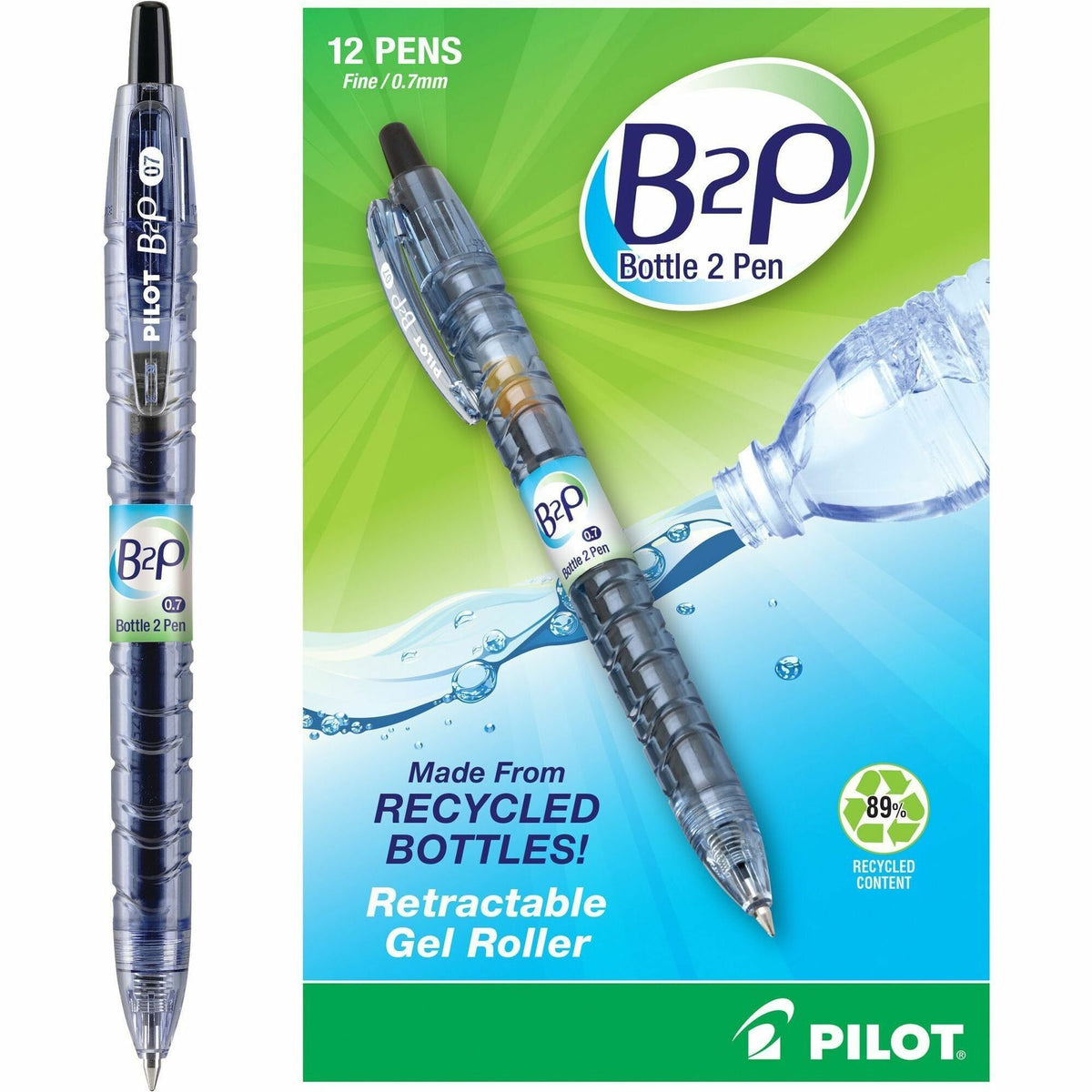 Pilot BeGreen B2P Fine Point Gel Pens - 0.7 mm Fine Pen Point - Refillable - Retractable - Black Ink - Gel-based - Plastic Barrel - 1 Dozen