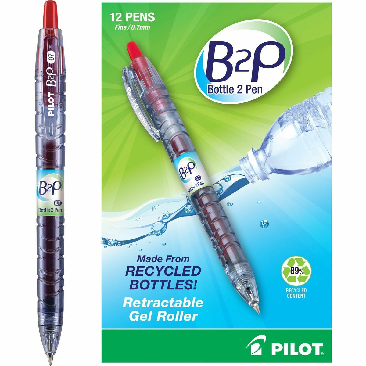 Pilot BeGreen B2P Fine Point Gel Pens - 0.7 mm Fine Pen Point - Refillable - Retractable - Red Ink - Gel-based - Plastic Barrel - 1 Dozen