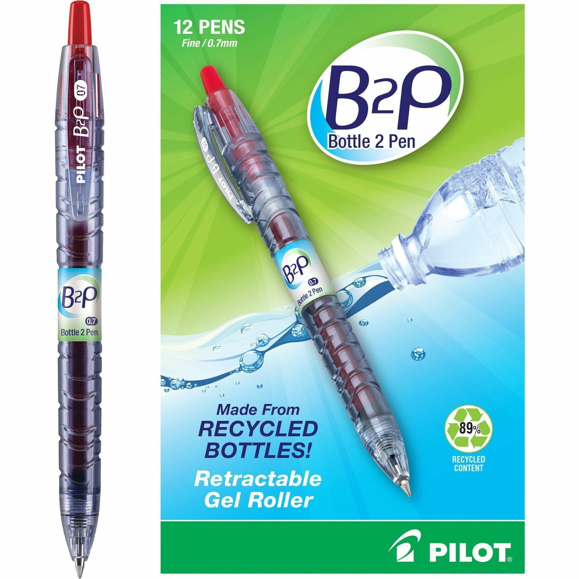 Pilot BeGreen B2P Fine Point Gel Pens - 0.7 mm Fine Pen Point - Refillable - Retractable - Red Ink - Gel-based - Plastic Barrel - 1 Dozen