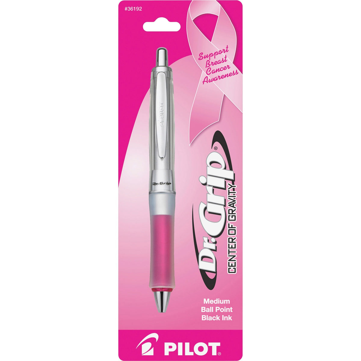 Pilot Dr. Grip Center of Gravity Pink BCA Pen - 1 mm Medium Pen Point - Refillable - Retractable - Black Ink - Pink Barrel - 1 Each