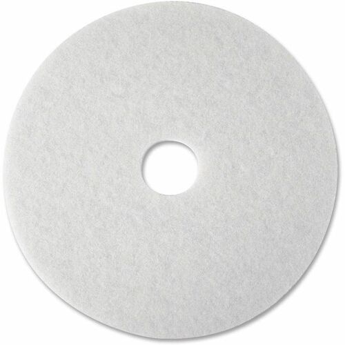 3M White Super Polish Pads - Round - 20" Diameter - Polishing, Floor, Buffing, Scrubbing - Wood Floor - 175 rpm to 600 rpm Speed Supported - Textured, Adhesive, Durable, Scuff Mark Remover, Heel Mark Remover - Polyester Fiber - White - 5 / Carton