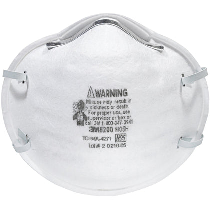 3M N95 Particulate Respirator 8200 Mask - Standard - Allergen, Dust Protection - White - Lightweight, Disposable, Adjustable Nose Clip, Comfortable - 20 / Box