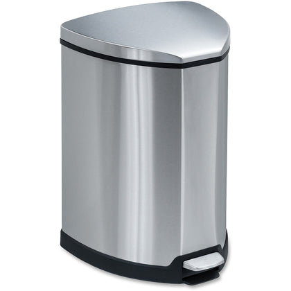 Safco Step-on Stainless Receptacle - 4 gal Capacity - Steel - Waste Containers & Lids