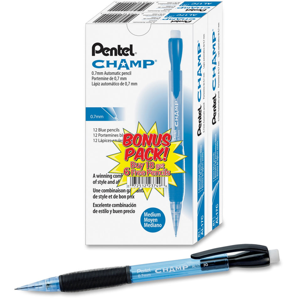 Pentel Champ Mechanical Pencils - 0.7 mm Lead - Blue Barrel - 24 / Pack