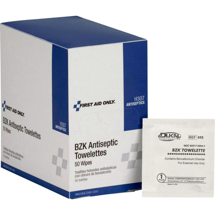 First Aid Only BZK Antiseptic Towelettes - 50-Pack for Effective Wound Cleaning - Care