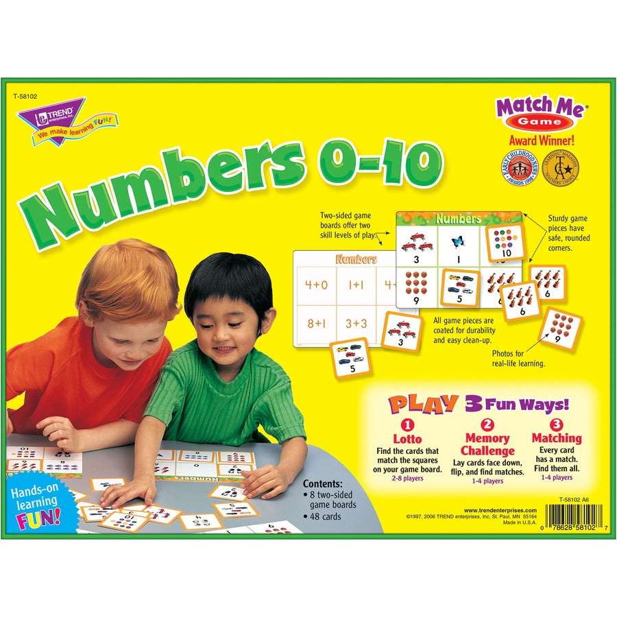 Trend Match Me Numbers 0-10 Learning Game - Learning - Educational - 1 to 8 Players - 1 Each