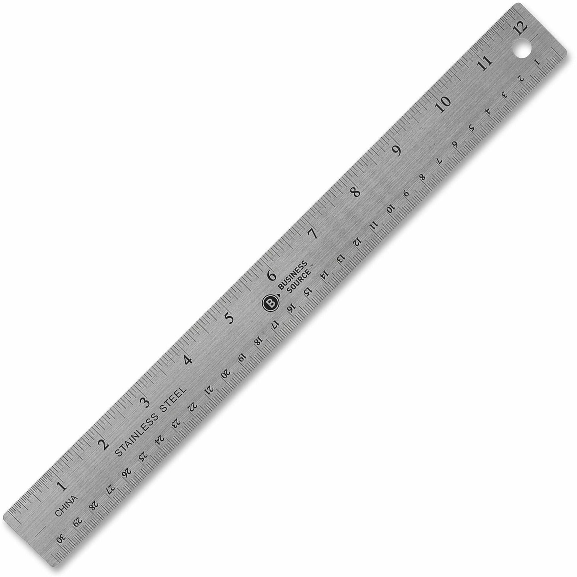 Business Source Nonskid Stainless Steel Ruler - 12" Length - 1/16, 1/32 Graduations - Metric Measuring System - Stainless Steel - Silver - 1 Each