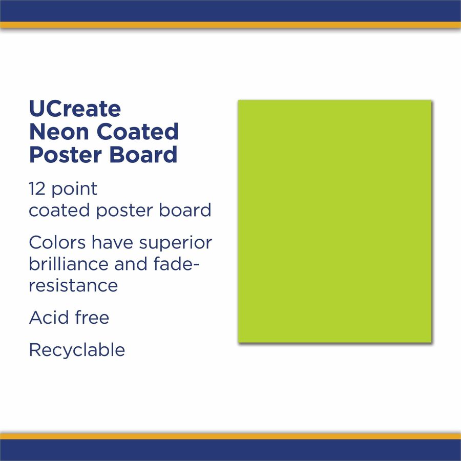 UCreate Neon Poster Board - 22" Width x 28" Length - Hot Lime - 25 / Carton