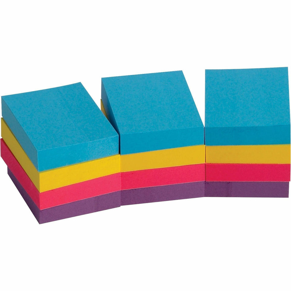 Business Source Extreme Color Adhesive Notes - 1 1/2" Flag/Note Width x 2" Flag/Note Length - Rectangle - Unruled - Assorted - Self-adhesive, Repositionable, Solvent-free Adhesive - 12 / Pack