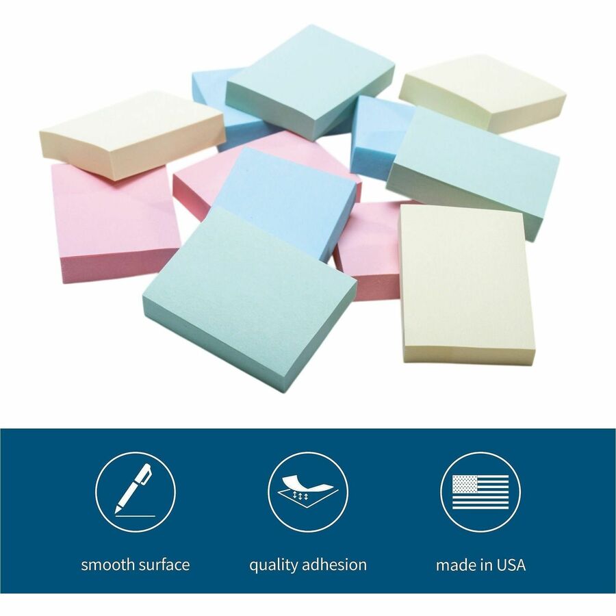 Business Source Premium Plain Pastel Adhesive Notes - Alternate-Image1