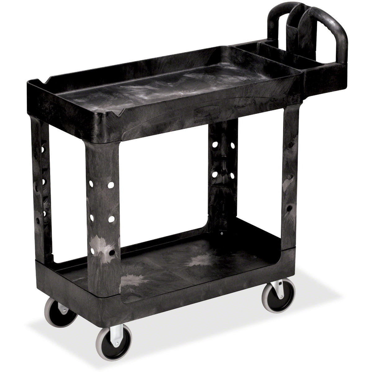 Rubbermaid Commercial HD 2-Shelf Utility Cart with Lipped Shelf (Small) - 2 Shelf - 500 lb Load Capacity - 4 Casters - 5" Caster Size - Resin - 39" Length x 17.90" Width x 33.20" Height - Black - 1 Each