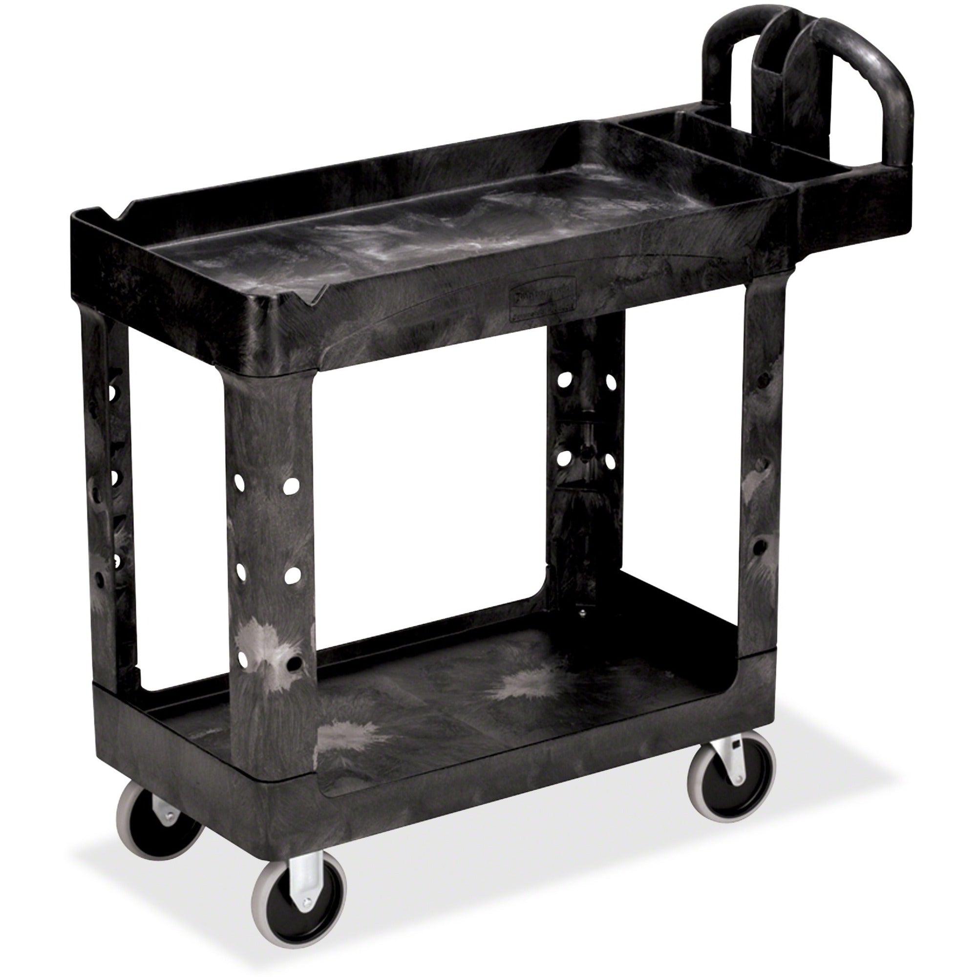 Rubbermaid Commercial HD 2-Shelf Utility Cart with Lipped Shelf (Small) - 2 Shelf - 500 lb Load Capacity - 4 Casters - 5" Caster Size - Resin - 39" Length x 17.90" Width x 33.20" Height - Black - 1 Each
