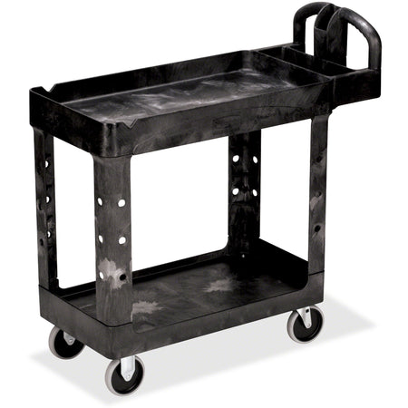 Rubbermaid Commercial HD 2-Shelf Utility Cart with Lipped Shelf (Small) - 2 Shelf - 500 lb Load Capacity - 4 Casters - 5" Caster Size - Resin - 39" Length x 17.90" Width x 33.20" Height - Black - 1 Each