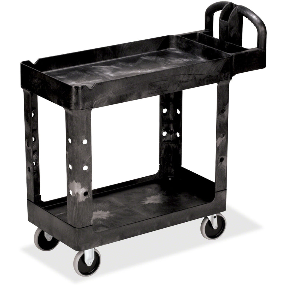 Rubbermaid Commercial HD 2-Shelf Utility Cart with Lipped Shelf (Small) - 2 Shelf - 500 lb Load Capacity - 4 Casters - 5" Caster Size - Resin - 39" Length x 17.90" Width x 33.20" Height - Black - 1 Each