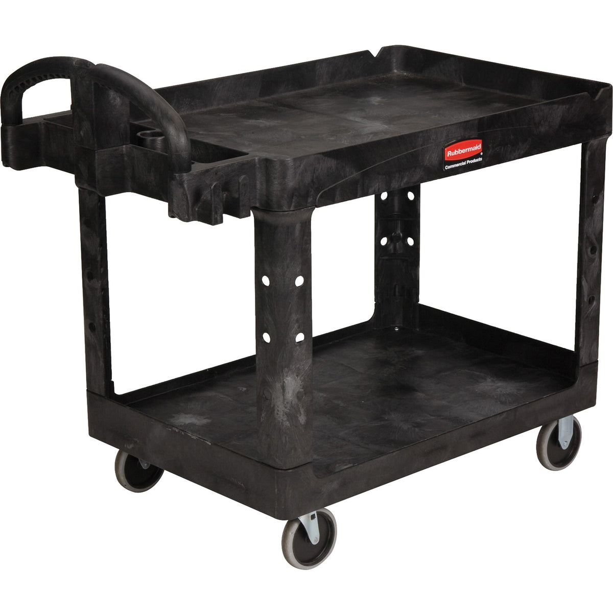 Rubbermaid Commercial Medium Utility Cart with Lipped Shelf - 2 Shelf - 500 lb Load Capacity - 4 Casters - 5" Caster Size - Resin, Polypropylene - 45.25" Length x 25.87" Width x 33.25" Height - Black - 1 Each