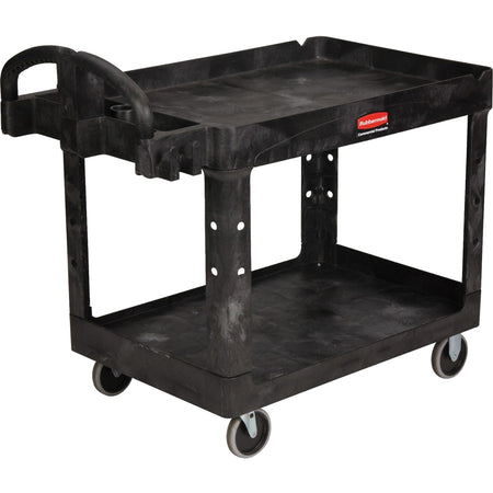 Rubbermaid Commercial Medium Utility Cart with Lipped Shelf - 2 Shelf - 500 lb Load Capacity - 4 Casters - 5" Caster Size - Resin, Polypropylene - 45.25" Length x 25.87" Width x 33.25" Height - Black - 1 Each