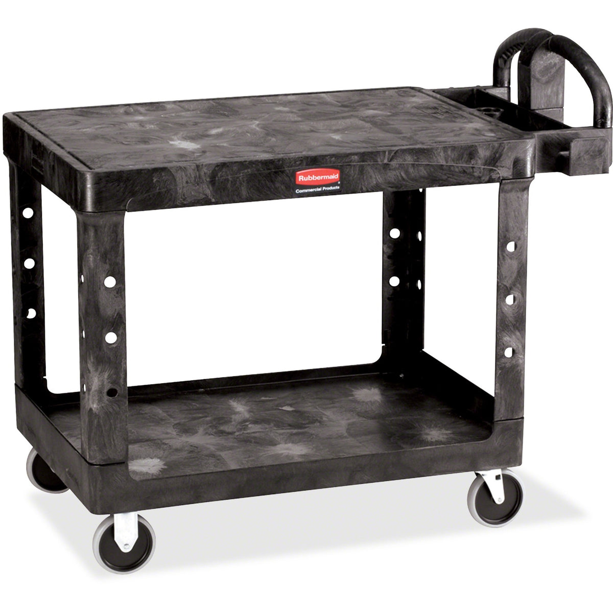 Rubbermaid Commercial 4525 HD 2-Shelf Utility Cart Flat Shelf (Med) - 2 Shelf - Push Handle Handle - 500 lb Capacity - 4 Casters - 5" Caster Size - Foam, Resin, Polypropylene - 43.90" Length x 25.90" Width x 44" Depth x 33.30" Height - Black - 1 Each