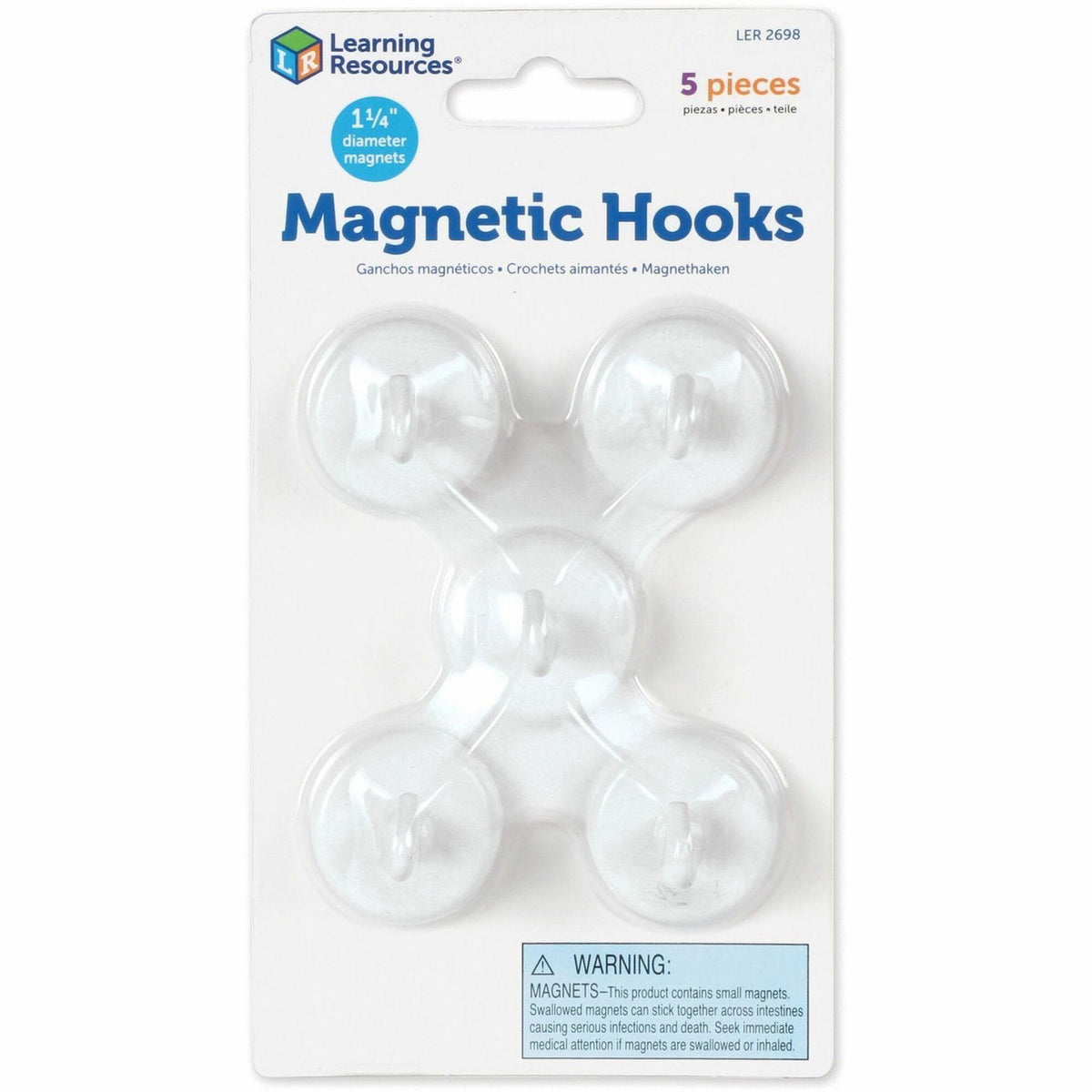 Learning Resources Original Magnetic Hooks - 13 lb (5.90 kg) Capacity - for Pocket Chart, Flip Book, Hall Pass, Decoration - White - 5 / Pack