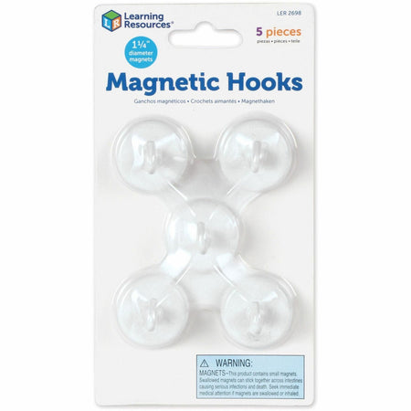 Learning Resources Original Magnetic Hooks - 13 lb (5.90 kg) Capacity - for Pocket Chart, Flip Book, Hall Pass, Decoration - White - 5 / Pack