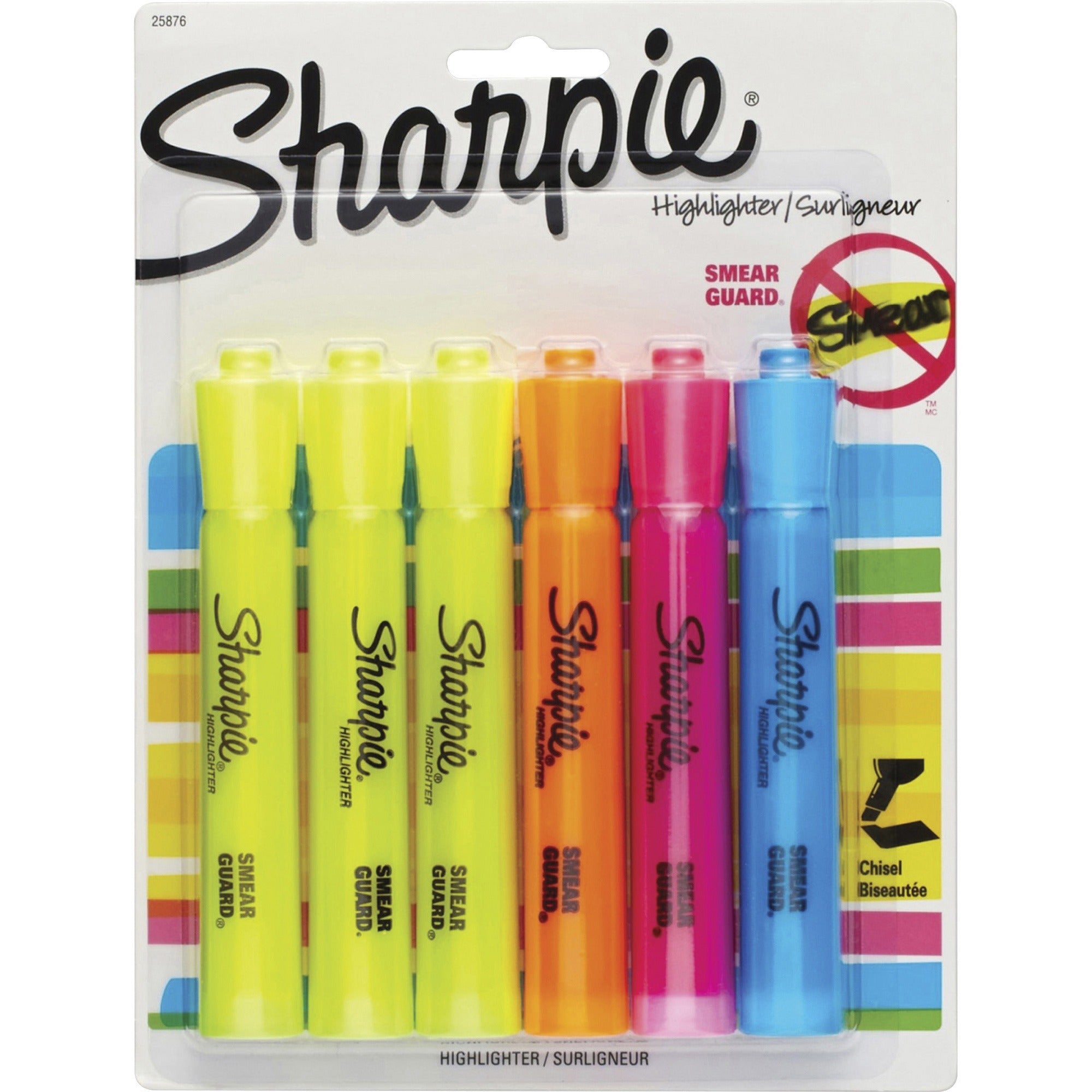 Sharpie Highlighter - Tank - Chisel Marker Point - Yellow, Blue, Orange, Pink Ink - 6 / Pack