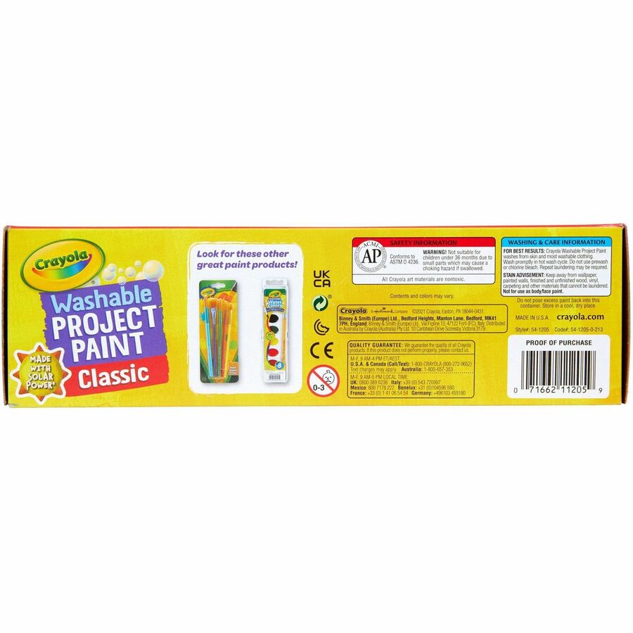Crayola Washable Kids' Paint Set - 10 Color(s) - Blue, White, Violet, Brown, Green, Turquoise, Red, Yellow, Orange, Magenta - 2 fl oz - Washable - 10 / Set