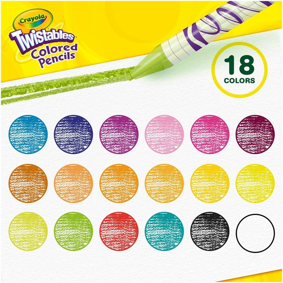 Crayola Twistables Colored Pencils - Assorted Lead - Clear Plastic Barrel - 18 / Set