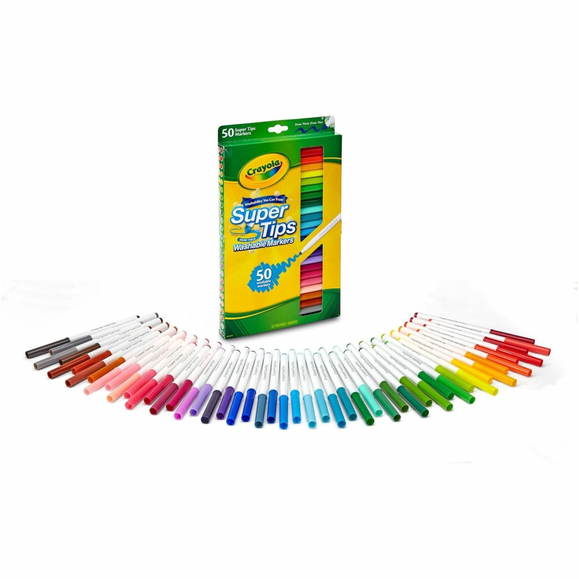 Crayola Super Tips 50-count Washable Markers - Conical Marker Point - Washable - Assorted Ink - Water Based - Clear Barrel - 50 / Set