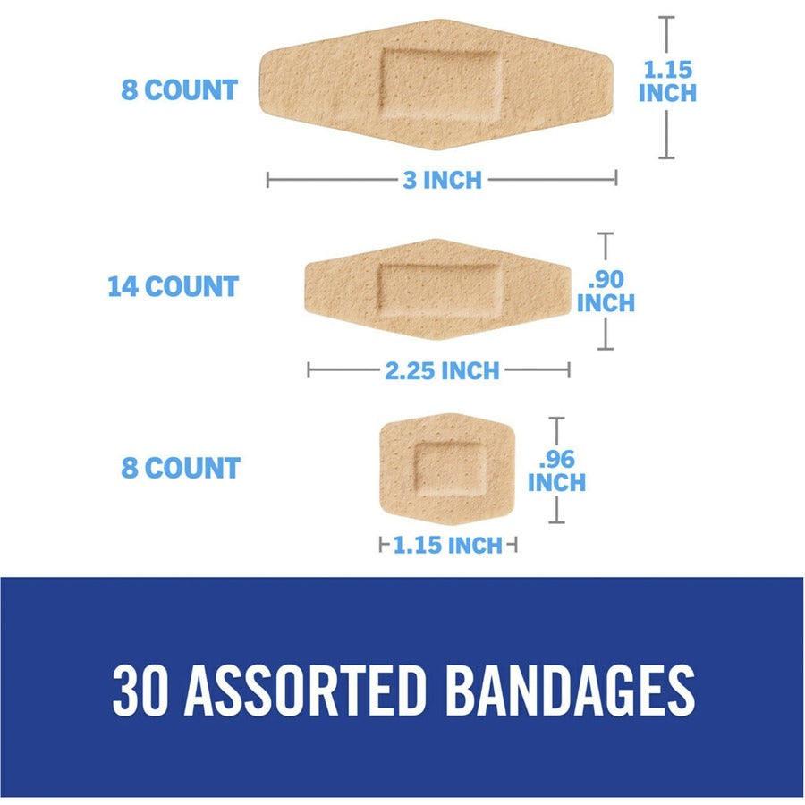 Nexcare Soft 'n Flex Bandages - Assorted Sizes - 0.94" , 1.13" , 0.88" Width x 1.13" , 3" , 2.25" Length - Tan - Fabric/ - 30 / Box