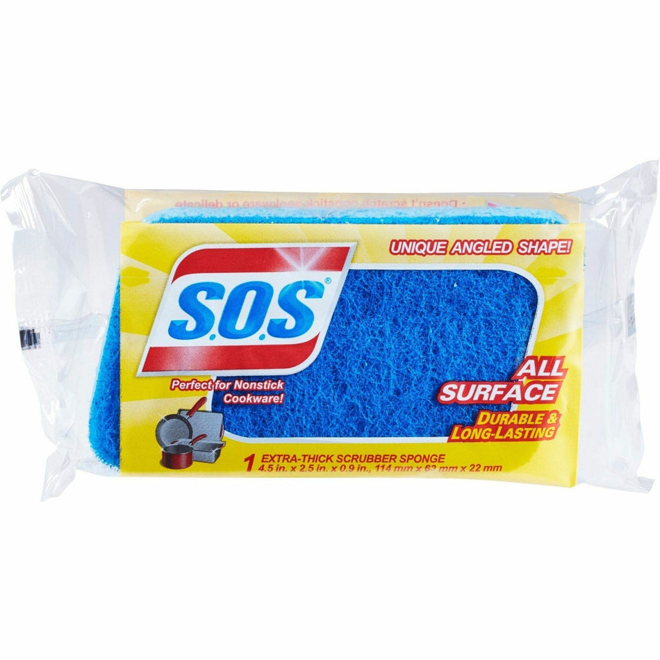 S.O.S All-Surface Scrubber Sponge - 4.5" Height x 2.5" Width x 0.9" Depth - 1 Each - Cellulose, Scrim - Blue