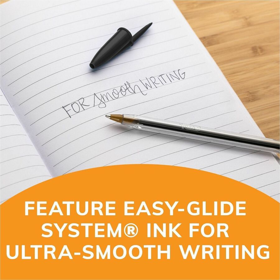 BIC Cristal Ballpoint Stick Pens - Medium Pen Point - Black Ink - Clear Barrel - 10 / Pack