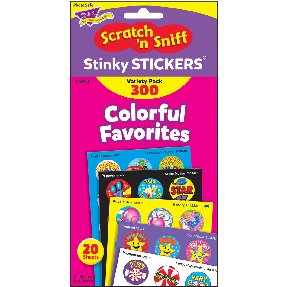 Trend Colorful Favorites Stinky Stickers Pack - Self-adhesive - Acid-free, Non-toxic, Photo-safe - Assorted - 300 / Pack