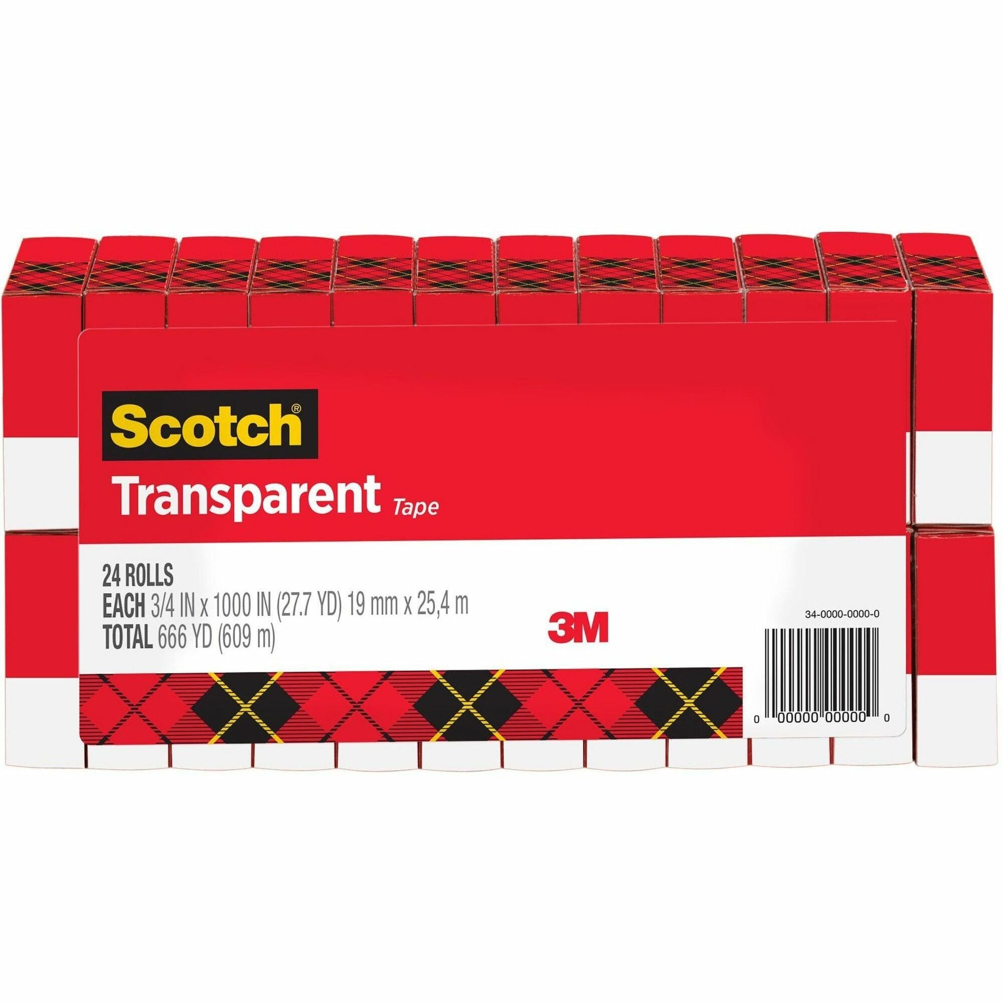 Scotch Transparent Tape - 3/4"W - 27.78 yd Length x 0.75" Width - 1" Core - Clear - Long Lasting, Moisture Resistant, Stain Resistant - For Label Protection, Wrapping, Sealing, Mending - 24 / Pack